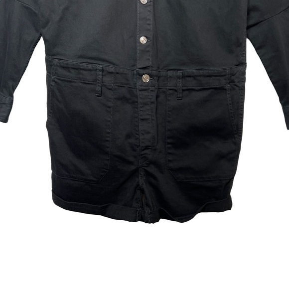 Current Elliot Black Shortall Denim Long Sleeve Collared Women’s Romper Sz 4 - Picture 7 of 13